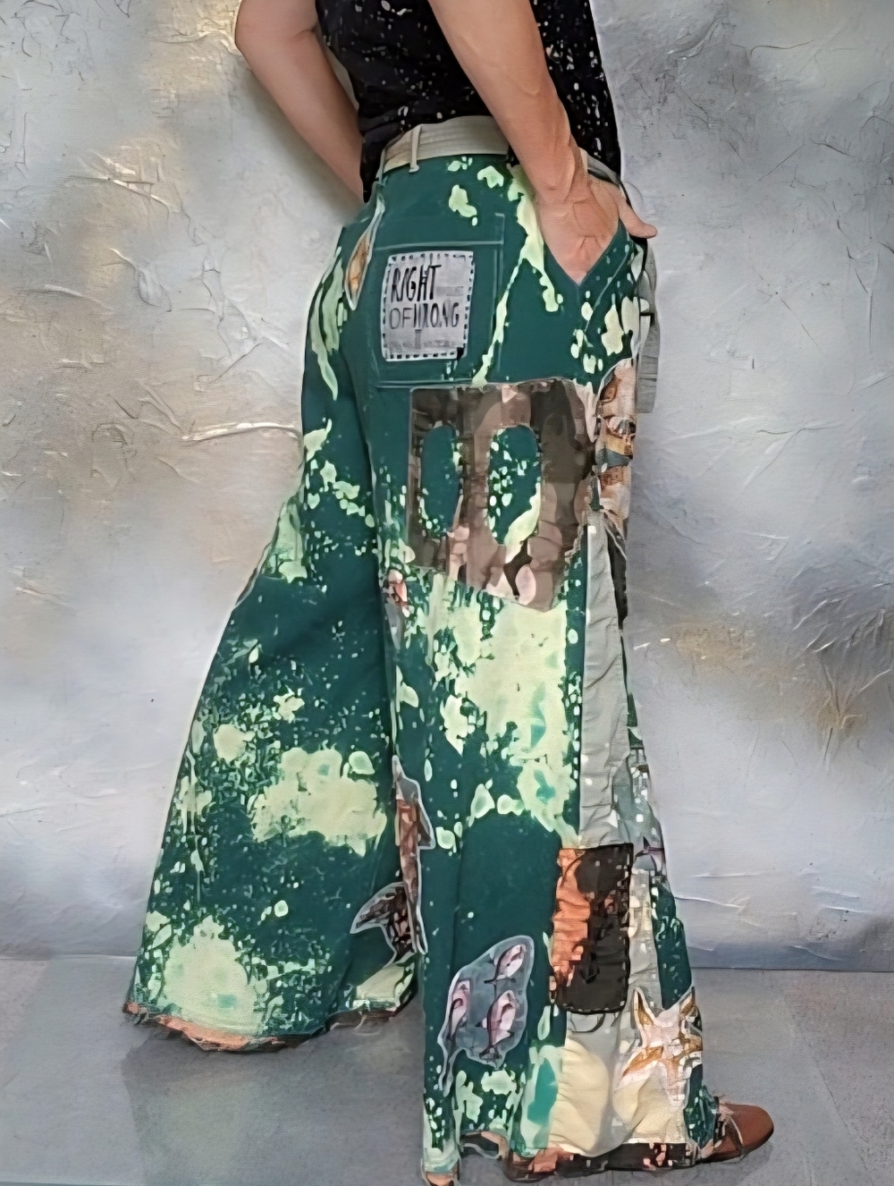 Boho Avant-garde Pants Shabby Upcycled Vintage European Cotton Patching
